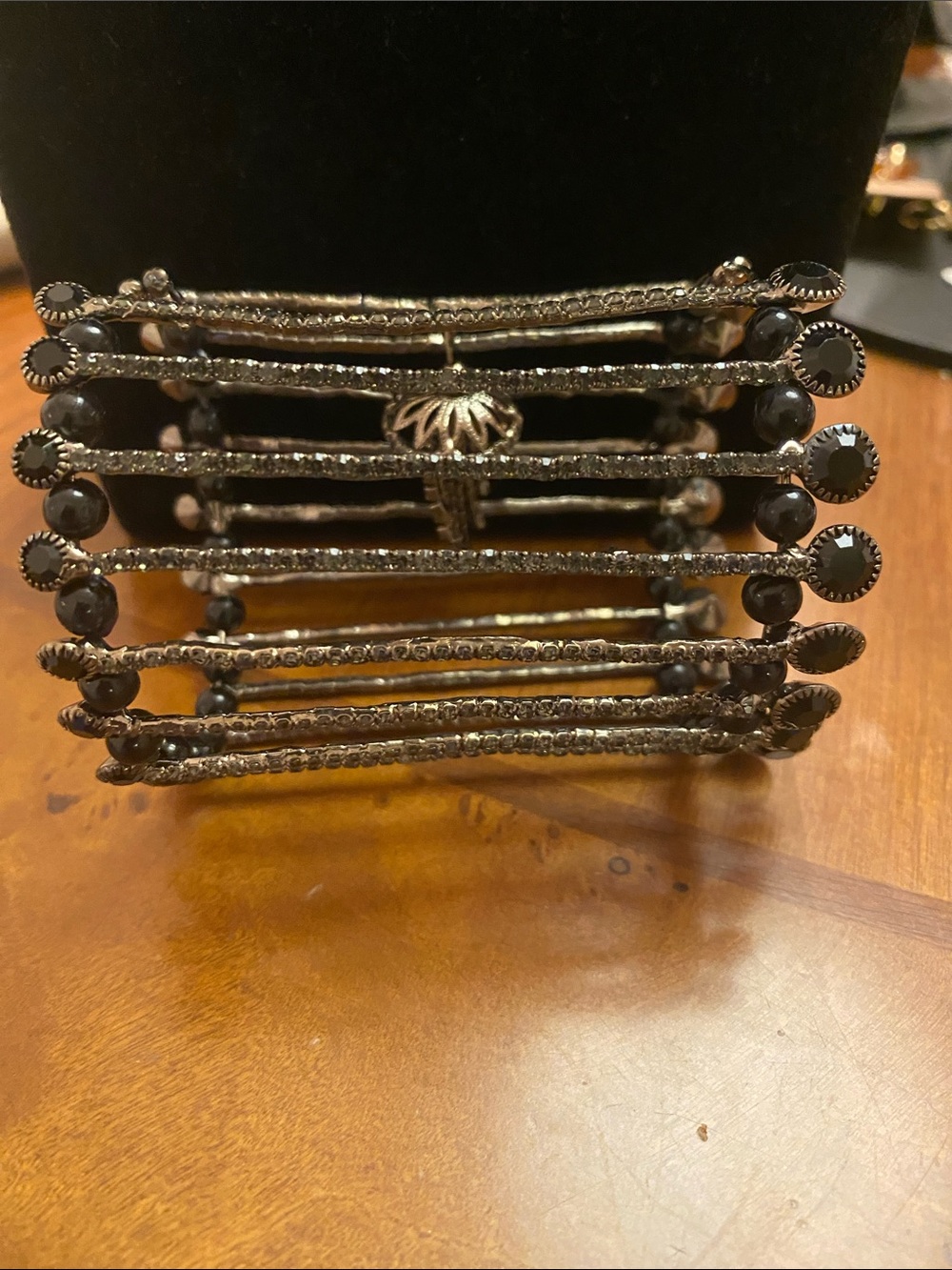 Multi-Row Black Beaded Cuff Bracelet